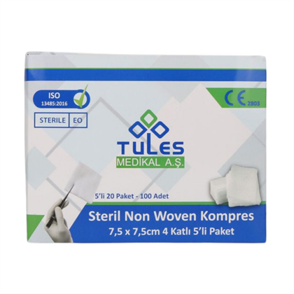 Tules Non Woven Steril Spanç (Gaz Kompress) 7,5cm x 7,5cm 4 Kat 100' Lü Paket